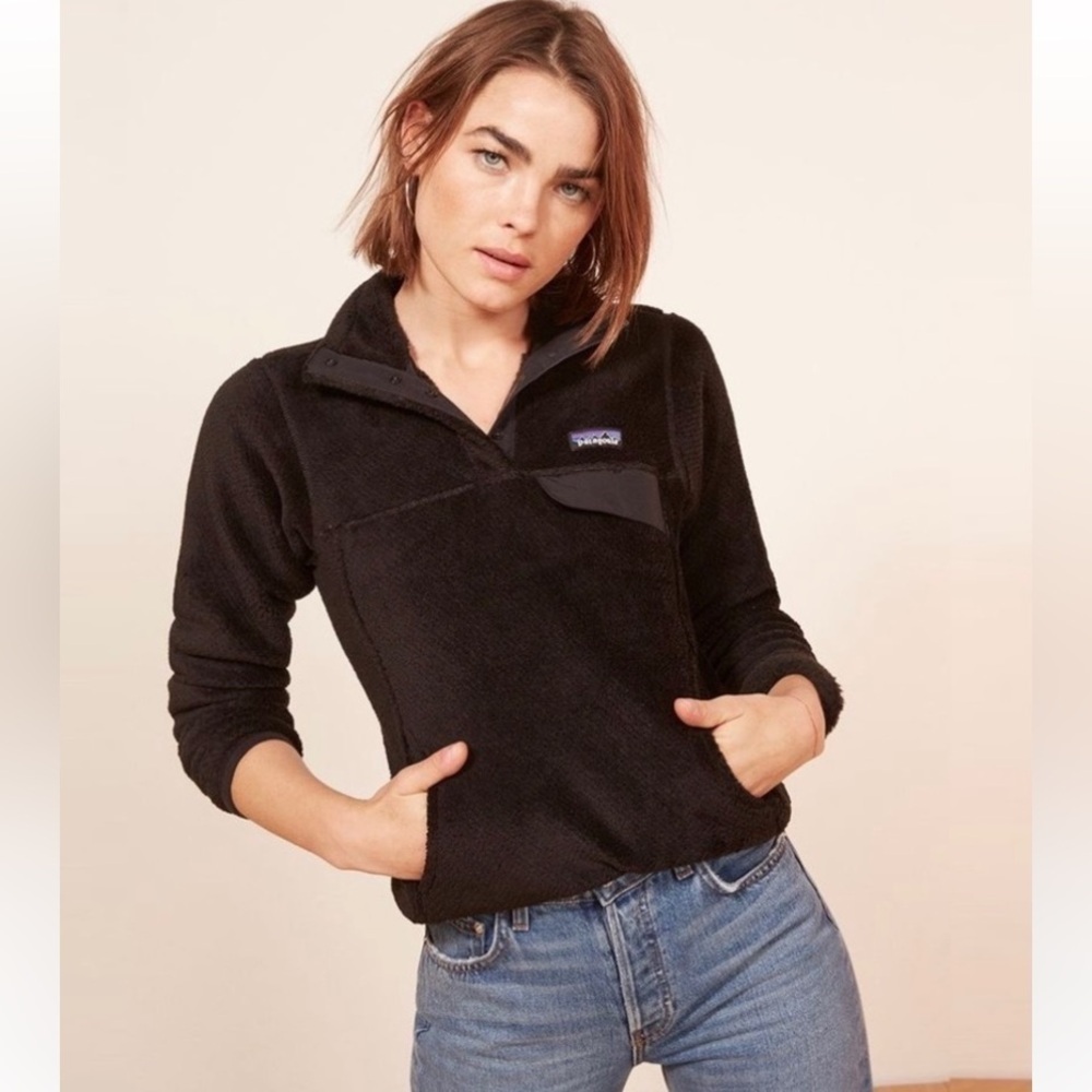 Patagonia Black Half-Snap High Pile Fleece Pullover Jacket Sweater Medium - Picture 2 of 15
